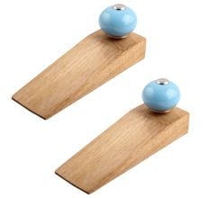 2 Pieces Sky Blue Round Ceramic Wooden Door Stopper
